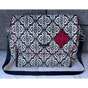 Petunia Pickle Bottom XXL Boxy Backpack Diaper Bag Black White Damask Messenger